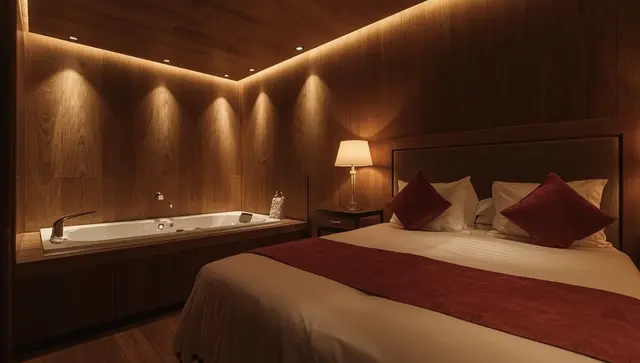 Illustration générée, pas une photo — Love room Cocon romantique avec jacuzzi extérieur à Rosières-près-Troyes