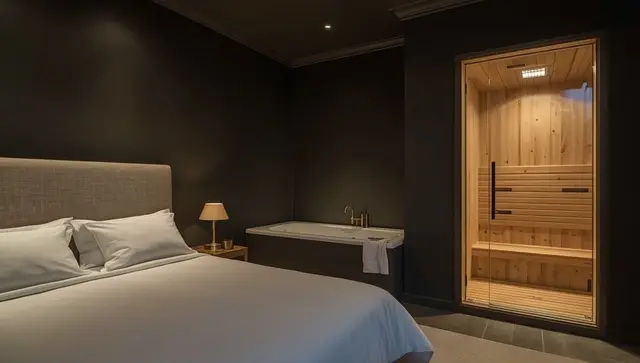Illustration générée, pas une photo — Love room Gîtes de La Gasteleine - Côté Sauna et Jacuzzi à Heuqueville