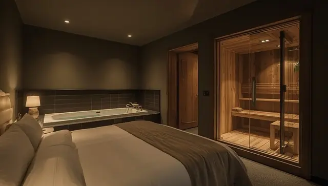Illustration générée, pas une photo — Love room La Volupté - Love room avec Jacuzzi - Sauna à Doué-la-Fontaine