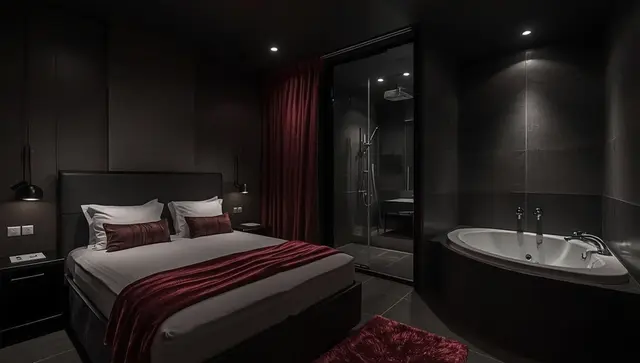 Illustration générée, pas une photo — Love room Red Room Spa - Montmerle sur saône à Montmerle-sur-Saône