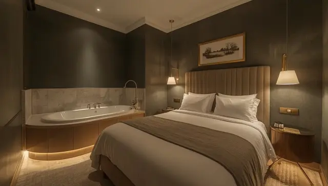 Illustration générée, pas une photo — Love room Studio Love Room avec Jacuzzi – Hébergement romantique et jacuzzi privé à Sacquenville