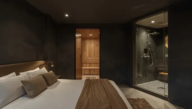Illustration générée, pas une photo — Love room Suite l'Olive Sacrée Spa&Sauna à Cabannes